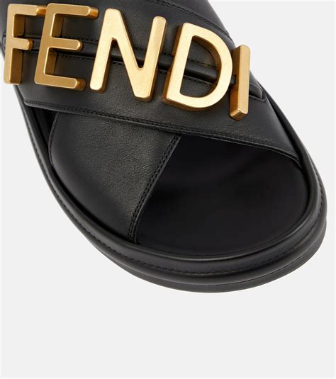 fendi logo leather sandals|Fendi monogram sandals.